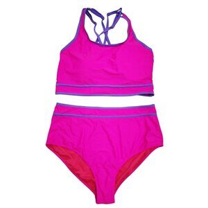 Two-Piece Bikini Set Swimsuit Crisscross Back Design High Waist Bottoms Size L